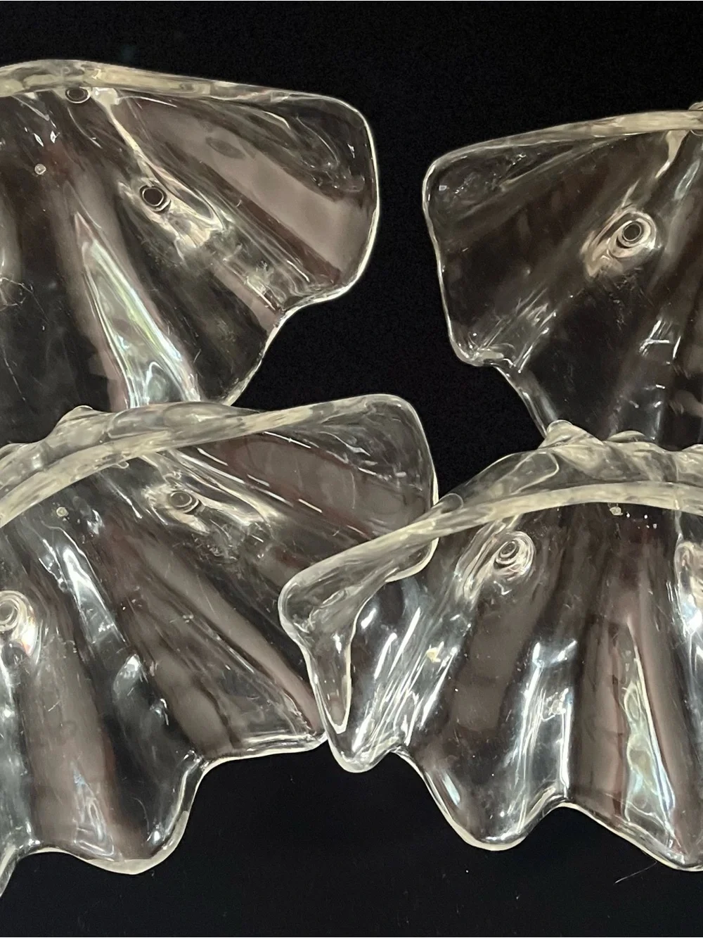 MCM Lot of Four (4) Clear Plastic Lucite Clam Shell Serving Dishes